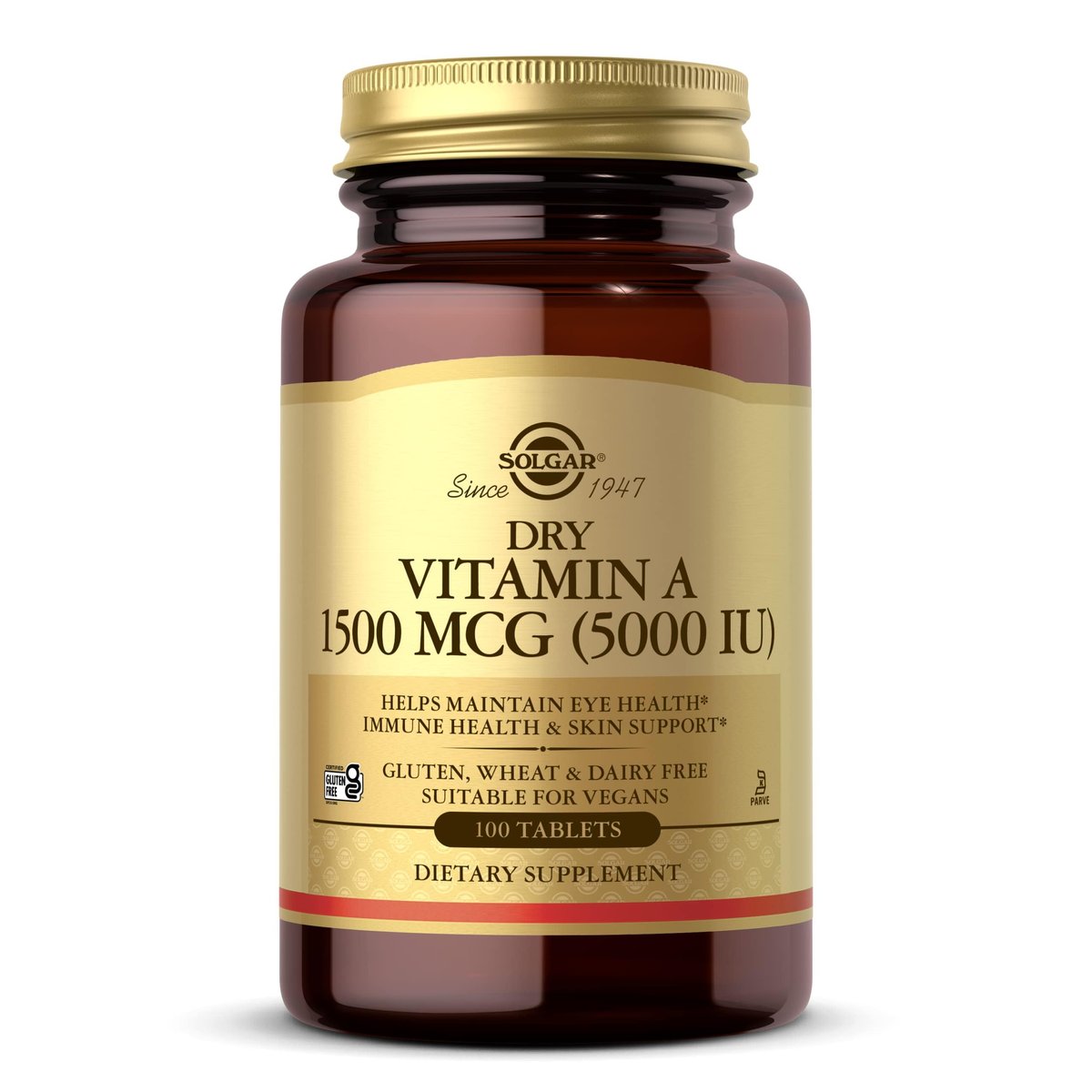 Solgar Trockenes Vitamin A 1500 mcg (5000 IE), 100 Tabletten - Unterstützt gesunde Augen, Haut & Immunsystem - Nicht-GVO, Vegan, Glutenfrei, Laktosefrei, Koscher - 100 Portionen