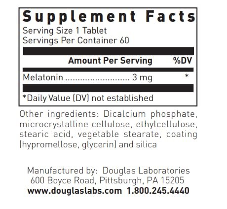 Douglas Laboratories Melatonin Prolonged Release - 3 mg Melatonin - Schlafunterstützung - Für Hormonbalance, Entspannung, Antioxidantien & Immunsystem - 60 Tabletten
