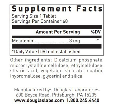 Douglas Laboratories Melatonin Prolonged Release - 3 mg Melatonin - Schlafunterstützung - Für Hormonbalance, Entspannung, Antioxidantien & Immunsystem - 60 Tabletten