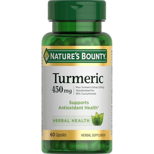 Nature's Bounty Kurkuma Kapseln, pflanzliches Nahrungsergänzungsmittel mit Antioxidantien, 450 mg, 60 Stück