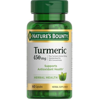 Nature's Bounty Kurkuma Kapseln, pflanzliches Nahrungsergänzungsmittel mit Antioxidantien, 450 mg, 60 Stück