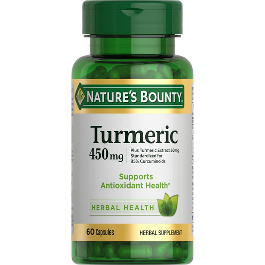 Nature's Bounty Kurkuma Kapseln, pflanzliches Nahrungsergänzungsmittel mit Antioxidantien, 450 mg, 60 Stück