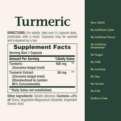 Nature's Bounty Kurkuma Kapseln, pflanzliches Nahrungsergänzungsmittel mit Antioxidantien, 450 mg, 60 Stück