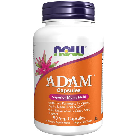 NOW Foods ADAM™ Männer Multivitamin mit Sägepalme, Lycopin, Alpha-Liponsäure, CoQ10, Resveratrol und Traubenkernextrakt, 90 vegane Kapseln