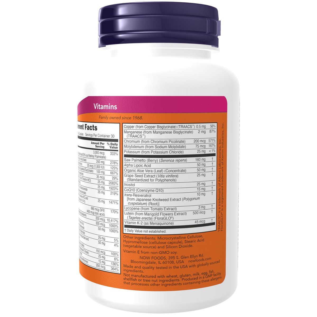 NOW Foods ADAM™ Männer Multivitamin mit Sägepalme, Lycopin, Alpha-Liponsäure, CoQ10, Resveratrol und Traubenkernextrakt, 90 vegane Kapseln