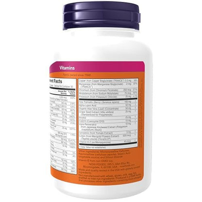 NOW Foods ADAM™ Männer Multivitamin mit Sägepalme, Lycopin, Alpha-Liponsäure, CoQ10, Resveratrol und Traubenkernextrakt, 90 vegane Kapseln