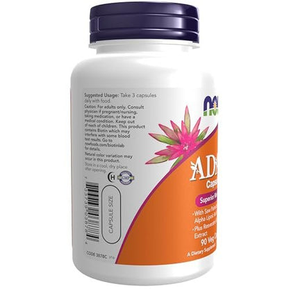 NOW Foods ADAM™ Männer Multivitamin mit Sägepalme, Lycopin, Alpha-Liponsäure, CoQ10, Resveratrol und Traubenkernextrakt, 90 vegane Kapseln