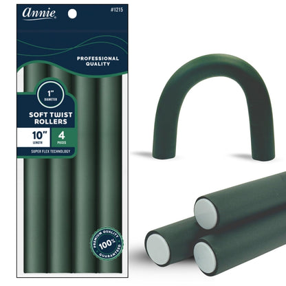Annie Soft Twist Lock Schaumstoff-Haarrollen 2,5 cm Durchmesser: 4 flexible 25 cm hitzefreie Lockenwickler (Grün)