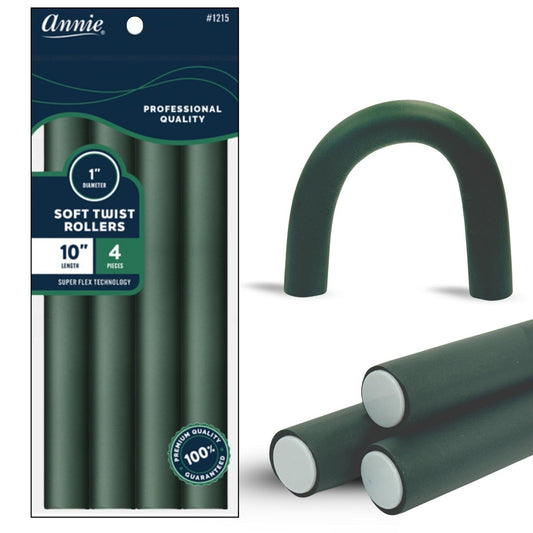 Annie Soft Twist Lock Schaumstoff-Haarrollen 2,5 cm Durchmesser: 4 flexible 25 cm hitzefreie Lockenwickler (Grün)