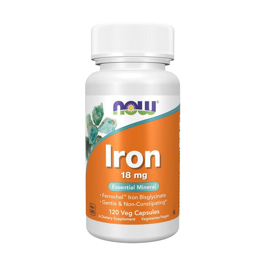 NOW Foods Eisen 18 mg, nicht verstopfend*, essentielles Mineral, 120 vegane Kapseln