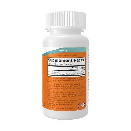 NOW Foods Eisen 18 mg, nicht verstopfend*, essentielles Mineral, 120 vegane Kapseln