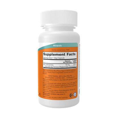NOW Foods Eisen 18 mg, nicht verstopfend*, essentielles Mineral, 120 vegane Kapseln