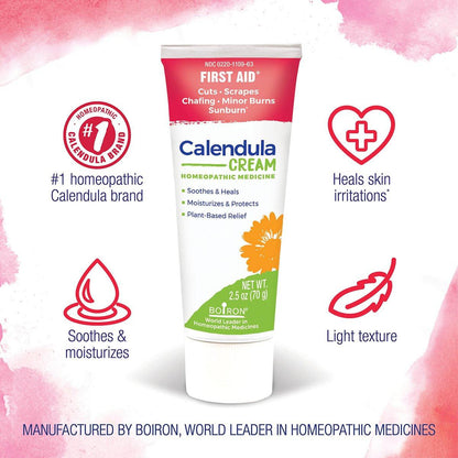 Boiron Calendula Creme für Erste Hilfe – bei leichten Verbrennungen, Schnittwunden, Schürfwunden, Insektenstichen und Sonnenbrand – 2,5 Unzen