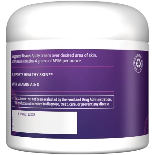 MRM MSM Creme mit Vitamin A & D – Topische MSM Feuchtigkeitscreme für Hautgesundheit und Gelenkkomfort, Hände, Füße, Narbenunterstützung & Wohlbefinden – 118 ml