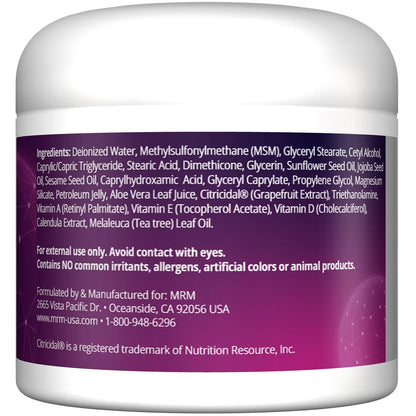 MRM MSM Creme mit Vitamin A & D – Topische MSM Feuchtigkeitscreme für Hautgesundheit und Gelenkkomfort, Hände, Füße, Narbenunterstützung & Wohlbefinden – 118 ml