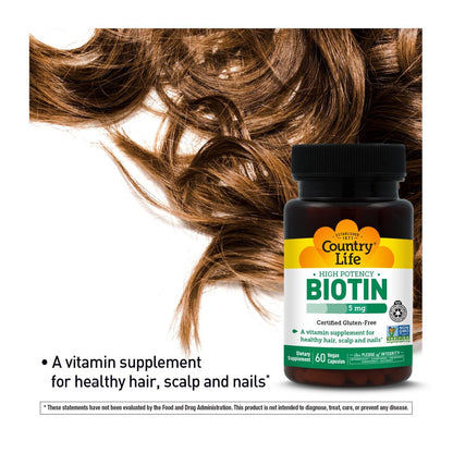 Country Life Hochdosiertes Biotin Vegan Kapseln 5 mg, 60 Stück