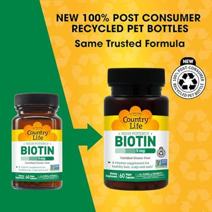 Country Life Hochdosiertes Biotin Vegan Kapseln 5 mg, 60 Stück