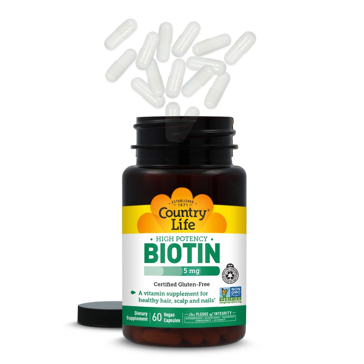 Country Life Hochdosiertes Biotin Vegan Kapseln 5 mg, 60 Stück