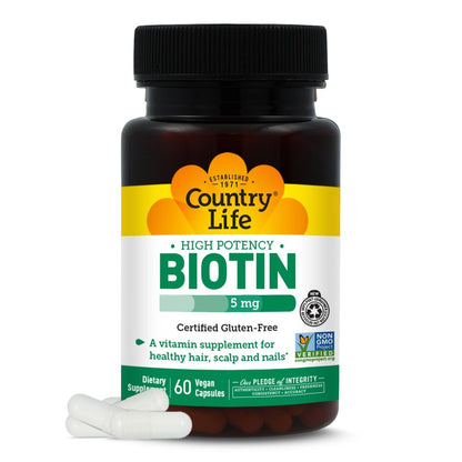 Country Life Hochdosiertes Biotin Vegan Kapseln 5 mg, 60 Stück
