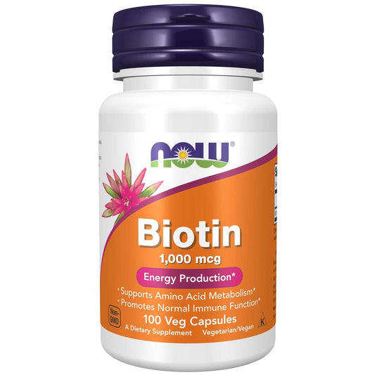 NOW Foods Biotin 1.000 mcg – 100 Kapseln für den Energiestoffwechsel und die Unterstützung des Aminosäurestoffwechsels