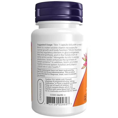 NOW Foods Biotin 1.000 mcg – 100 Kapseln für den Energiestoffwechsel und die Unterstützung des Aminosäurestoffwechsels