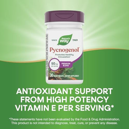 Nature's Way Pycnogenol Premium Blend – 50 mg pro Portion, 30 vegane Tabletten – Unterstützt gesunde Durchblutung und Antioxidantienschutz