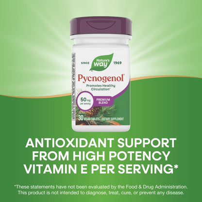 Nature's Way Pycnogenol Premium Blend – 50 mg pro Portion, 30 vegane Tabletten – Unterstützt gesunde Durchblutung und Antioxidantienschutz