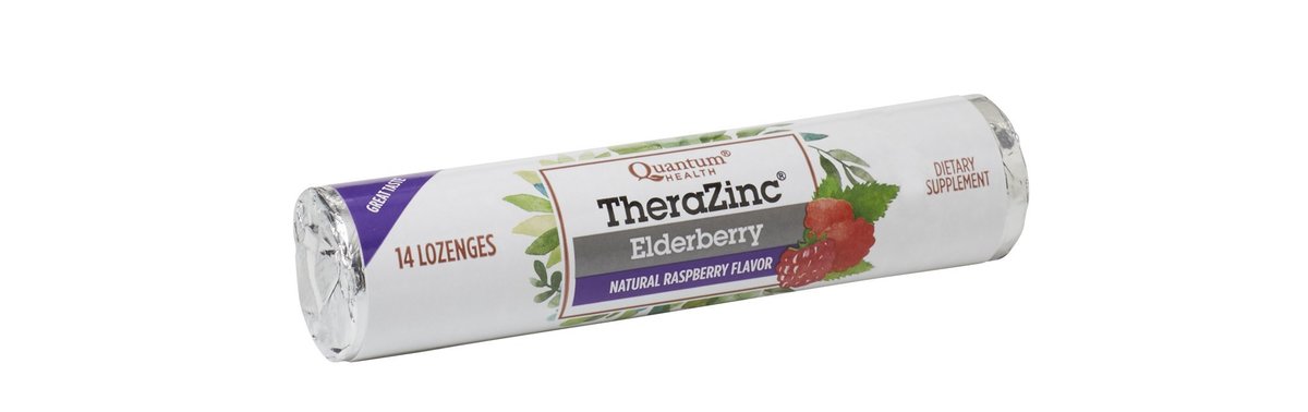 Quantum Health TheraZinc Zink-Lutschtabletten mit Holunderbeere und Himbeere – Immununterstützung mit Zinkgluconat – Schnelle Linderung ohne Nachgeschmack – 14 Stück