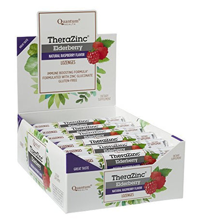 Quantum Health TheraZinc Zink-Lutschtabletten mit Holunderbeere und Himbeere – Immununterstützung mit Zinkgluconat – Schnelle Linderung ohne Nachgeschmack – 14 Stück