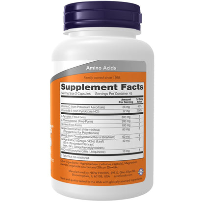 NOW Foods True Focus™ – Konzentrationshilfe mit Aminosäuren, Ginkgo, DMAE, CoQ10 und Traubenkernextrakt, 90 vegane Kapseln
