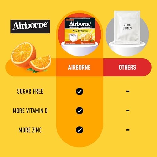 Airborne Immunsystem Unterstützung Brausetabletten, Zitrus-Orangen-Geschmack - 30 Stück mit 1000 mg Vitamin C + Vitamin A, D, E, Zink, Selen, Mangan & Kräutermischung - Zuckerfrei, Glutenfrei