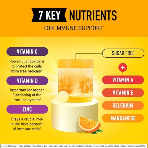 Airborne Immunsystem Unterstützung Brausetabletten, Zitrus-Orangen-Geschmack - 30 Stück mit 1000 mg Vitamin C + Vitamin A, D, E, Zink, Selen, Mangan & Kräutermischung - Zuckerfrei, Glutenfrei