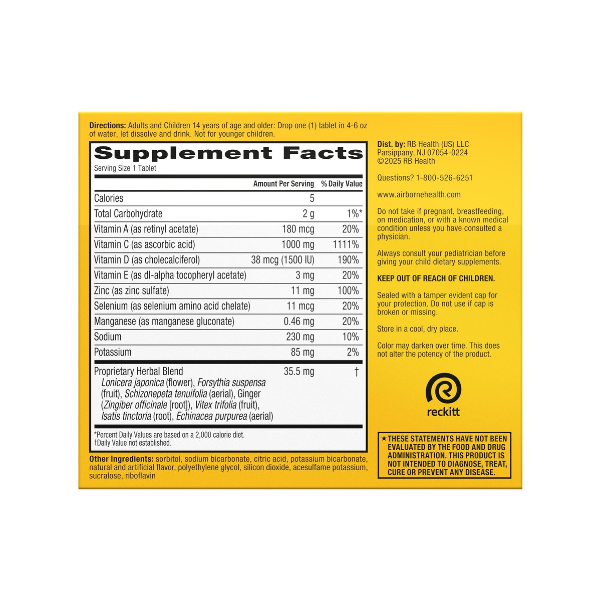 Airborne Immunsystem Unterstützung Brausetabletten, Zitrus-Orangen-Geschmack - 30 Stück mit 1000 mg Vitamin C + Vitamin A, D, E, Zink, Selen, Mangan & Kräutermischung - Zuckerfrei, Glutenfrei