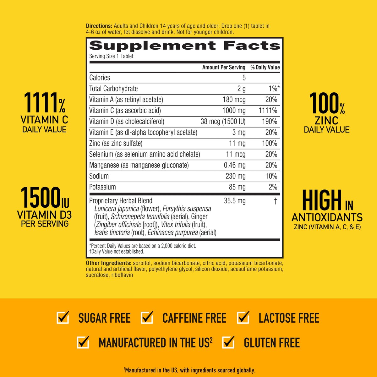 Airborne Immunsystem Unterstützung Brausetabletten, Zitrus-Orangen-Geschmack - 30 Stück mit 1000 mg Vitamin C + Vitamin A, D, E, Zink, Selen, Mangan & Kräutermischung - Zuckerfrei, Glutenfrei