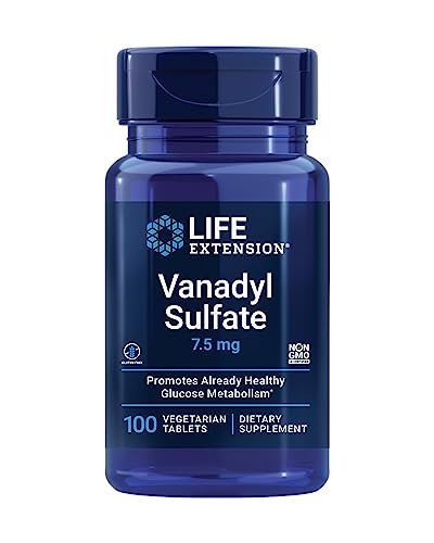 Life Extension Vanadylsulfat – Spurenelement Vanadium für gesunden Blutzucker, Stoffwechsel und Hormonfunktion – 100 Tabletten, glutenfrei, nicht-GVO, vegetarisch