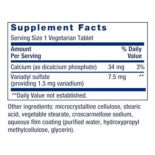 Life Extension Vanadylsulfat – Spurenelement Vanadium für gesunden Blutzucker, Stoffwechsel und Hormonfunktion – 100 Tabletten, glutenfrei, nicht-GVO, vegetarisch