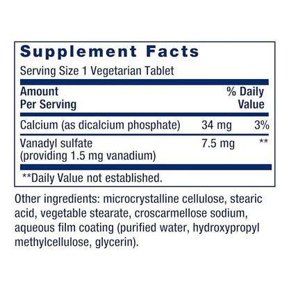 Life Extension Vanadylsulfat – Spurenelement Vanadium für gesunden Blutzucker, Stoffwechsel und Hormonfunktion – 100 Tabletten, glutenfrei, nicht-GVO, vegetarisch
