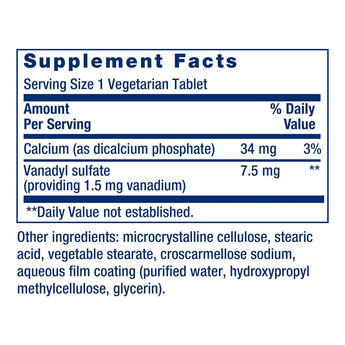 Life Extension Vanadylsulfat – Spurenelement Vanadium für gesunden Blutzucker, Stoffwechsel und Hormonfunktion – 100 Tabletten, glutenfrei, nicht-GVO, vegetarisch