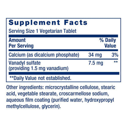 Life Extension Vanadylsulfat – Spurenelement Vanadium für gesunden Blutzucker, Stoffwechsel und Hormonfunktion – 100 Tabletten, glutenfrei, nicht-GVO, vegetarisch