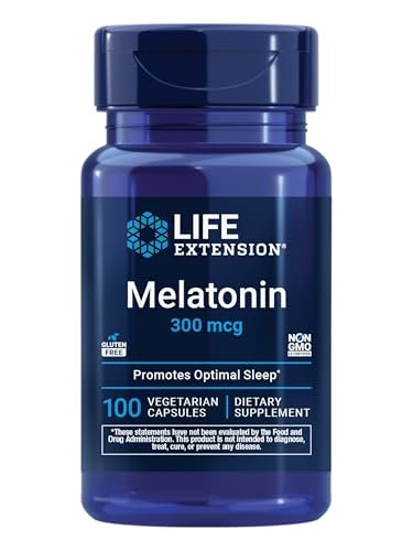 Life Extension Melatonin 300 mcg – Sanfte Schlafunterstützung, Gesunder zirkadianer Rhythmus, Zelluläre Abwehr, Glutenfrei, Nicht-GVO, Vegetarisch, 100 Kapseln