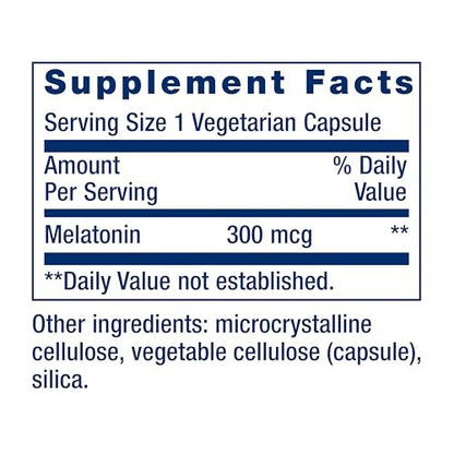 Life Extension Melatonin 300 mcg – Sanfte Schlafunterstützung, Gesunder zirkadianer Rhythmus, Zelluläre Abwehr, Glutenfrei, Nicht-GVO, Vegetarisch, 100 Kapseln