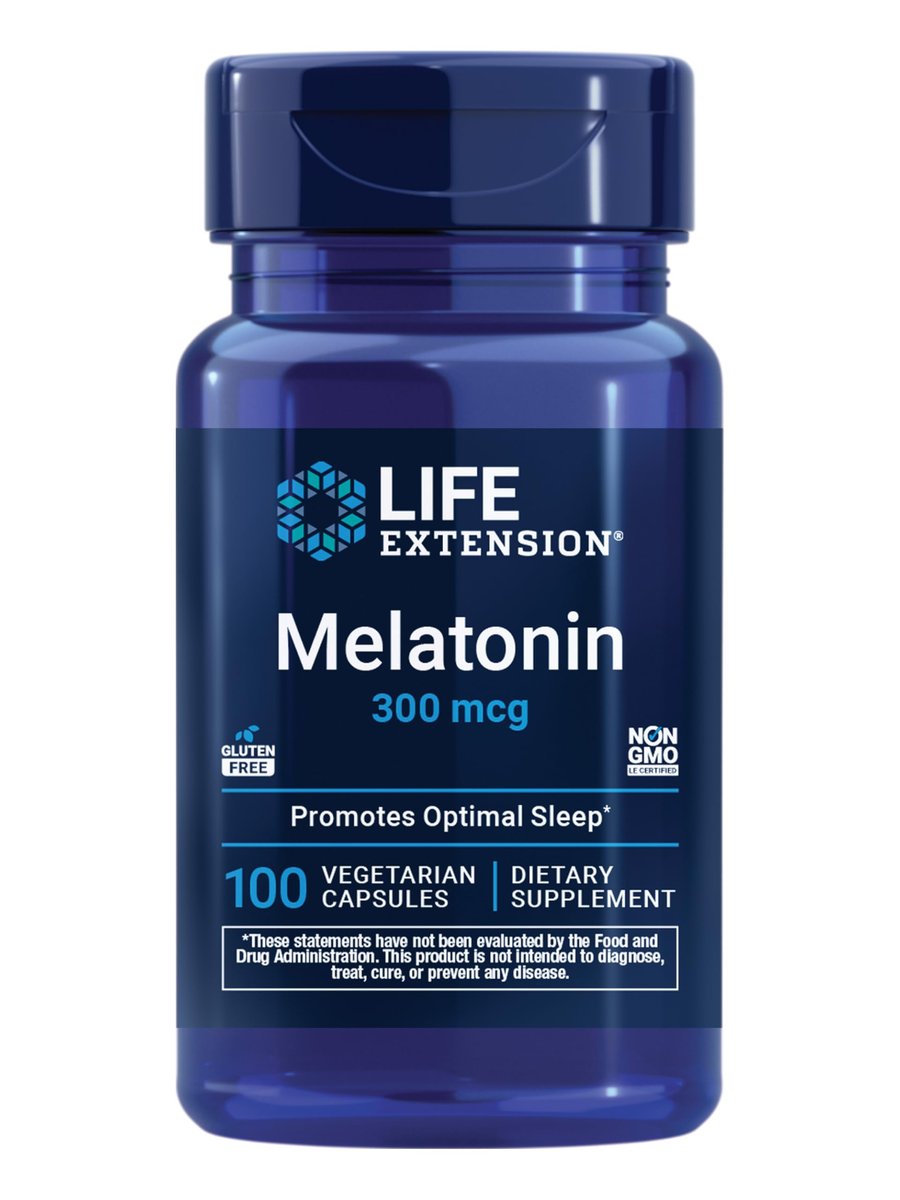 Life Extension Melatonin 300 mcg – Sanfte Schlafunterstützung, Gesunder zirkadianer Rhythmus, Zelluläre Abwehr, Glutenfrei, Nicht-GVO, Vegetarisch, 100 Kapseln