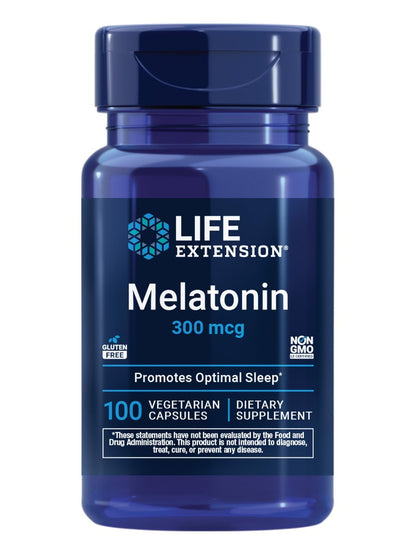 Life Extension Melatonin 300 mcg – Sanfte Schlafunterstützung, Gesunder zirkadianer Rhythmus, Zelluläre Abwehr, Glutenfrei, Nicht-GVO, Vegetarisch, 100 Kapseln