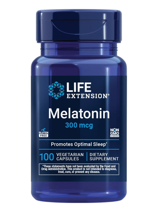 Life Extension Melatonin 300 mcg – Sanfte Schlafunterstützung, Gesunder zirkadianer Rhythmus, Zelluläre Abwehr, Glutenfrei, Nicht-GVO, Vegetarisch, 100 Kapseln