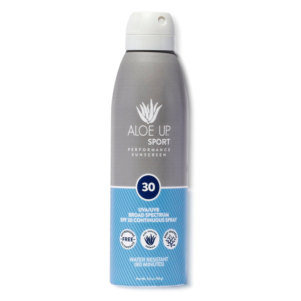 Aloe Up Sport Spray Sonnenschutz SPF 30 – Breitspektrum Sonnenblocker mit feuchtigkeitsspendendem Aloe Vera Gel – Schnell einziehend, kein weißer Film, riffsicher, wasserbeständig bis 80 Minuten, duftfrei – 177 ml