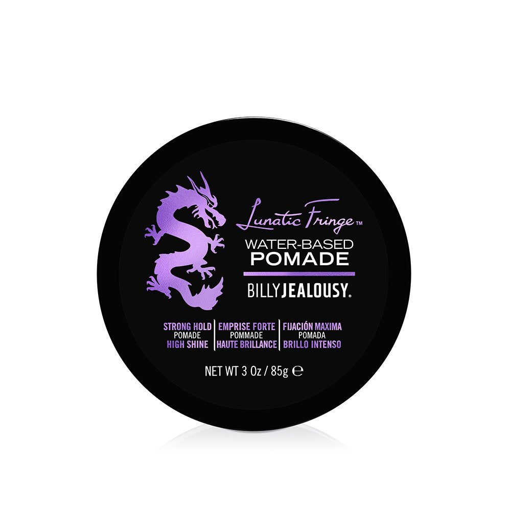 Billy Jealousy Lunatic Fringe Water-Based Pomade für Männer – Starker Halt, Hoher Glanz, Wasserlöslich und Vegan – Ideal für mittellanges bis langes, dickes Haar – 85 g