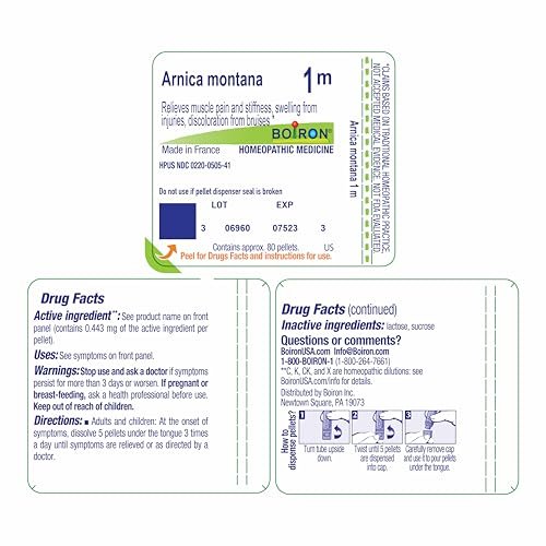 Boiron Arnica Montana 1M bei Muskelkater, Steifheit, Schwellungen durch Verletzungen und Prellungen – 80 Kügelchen