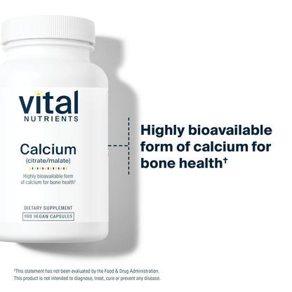 Vital Nutrients Calcium (Citrat/Malat) – Hoch bioverfügbares Calcium – 100 vegane Kapseln – 150 mg