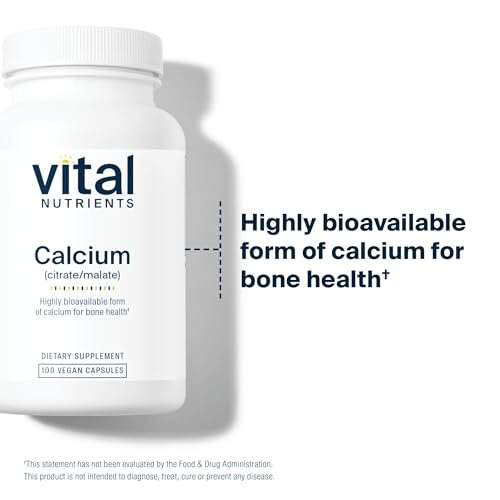 Vital Nutrients Calcium (Citrat/Malat) – Hoch bioverfügbares Calcium – 100 vegane Kapseln – 150 mg