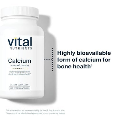 Vital Nutrients Calcium (Citrat/Malat) – Hoch bioverfügbares Calcium – 100 vegane Kapseln – 150 mg